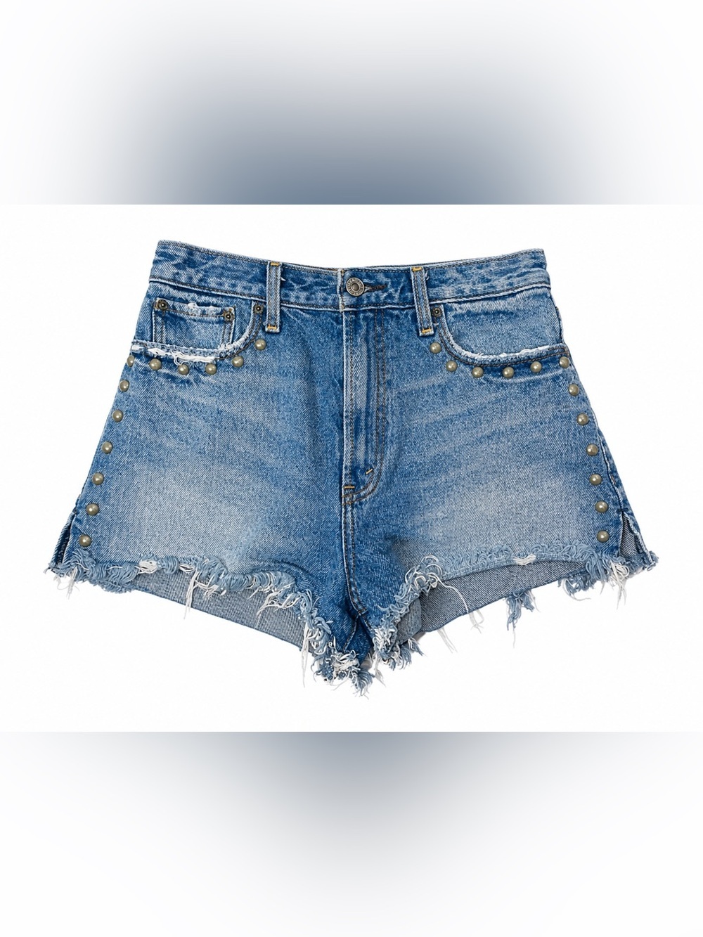Abercrombie & Fitch Annie High Rise Shorts 26 Denim Blue Distressed Raw Hem Y2K